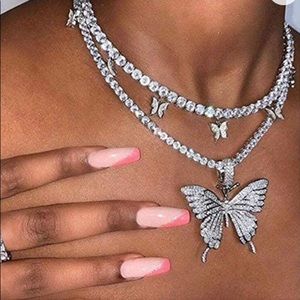 Silver or gold butterfly 2pc Diamond necklace